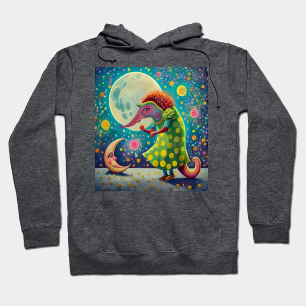 old pangolin dancing on moon Hoodie by Catbrat